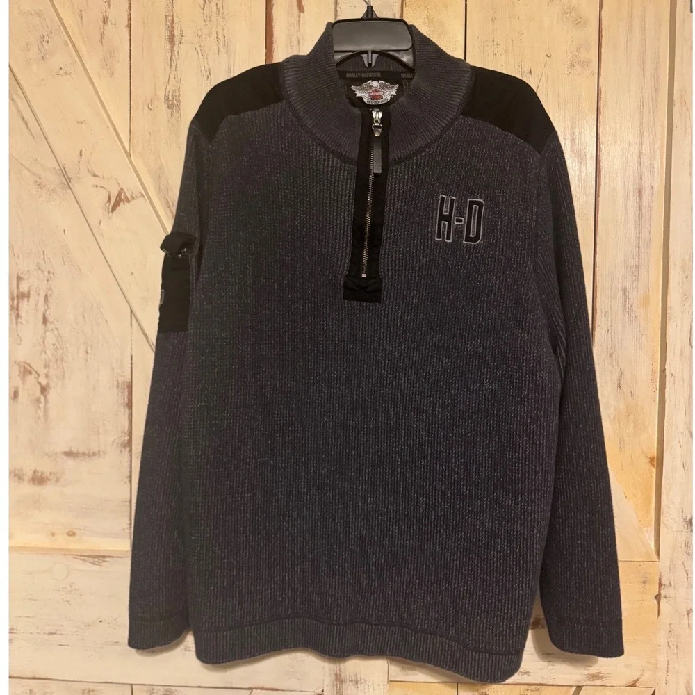 Harley Davidson Motor Clothes Men's‎ Sweater 3/4 Zip Long Sleeves Logo Chest XL